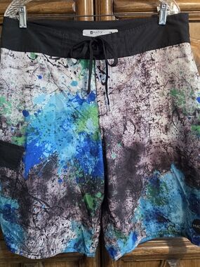 Matix Men's Black & Blue Paint-Splash Swim Trunks